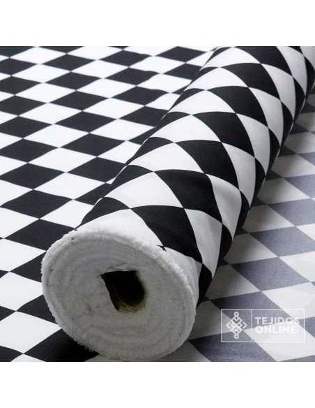 Tela Rombos Blancos y Negros - Telas para Payasos - Arlequín - Imagen 4