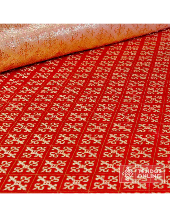 Tela Reyes Magos Brocado Fucsia - Tela Reyes Magos Brocado Rojo - Imagen 3