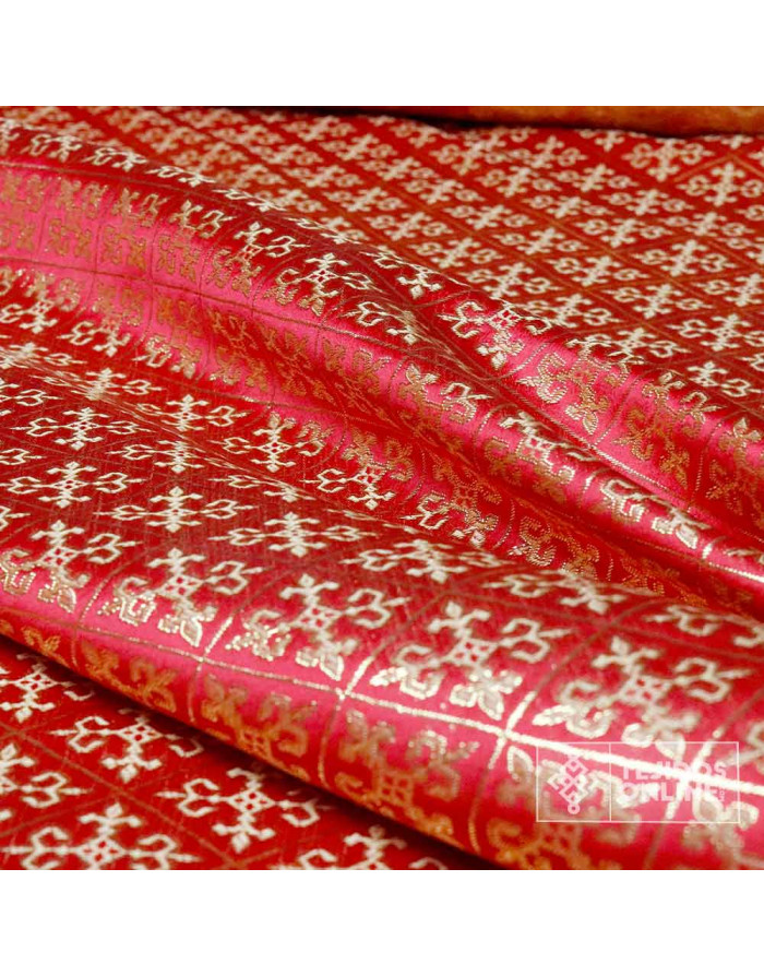 Tela Reyes Magos Brocado Fucsia - Tela Reyes Magos Brocado Rojo - Imagen 2