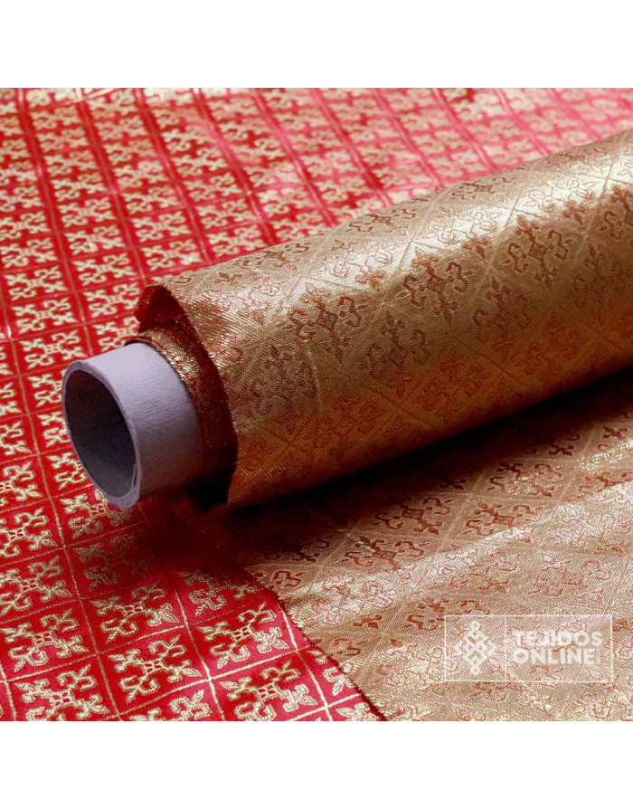 Tela Reyes Magos Brocado Fucsia - Tela Reyes Magos Brocado Rojo - Imagen 4