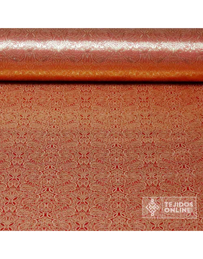 Jacquard Brocado Cachemira Rojo Dorado - Telas para Disfraz - Imagen 1