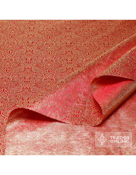 Jacquard Brocado Cachemira Rojo Dorado - Telas para Disfraz - Imagen 4
