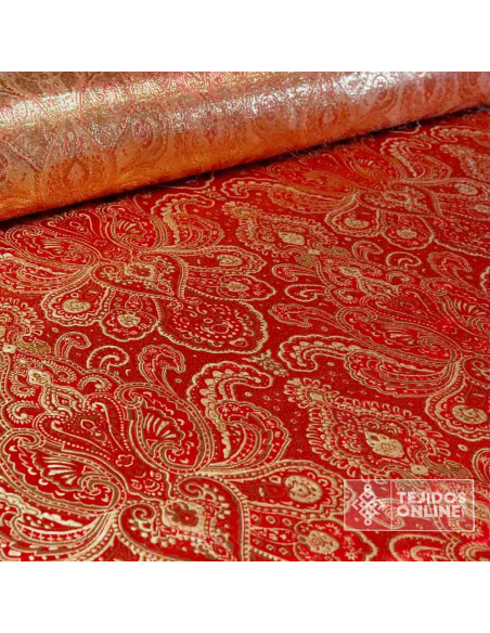 Jacquard Brocado Medallón Rojo Dorado - Telas para Disfraz - Imagen 2