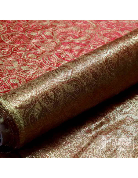 Jacquard Brocado Medallón Rojo Dorado - Telas para Disfraz - Imagen 4