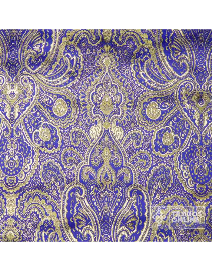 Jacquard Brocado Medallón Azul Dorado - Telas para Disfraz - Imagen 2