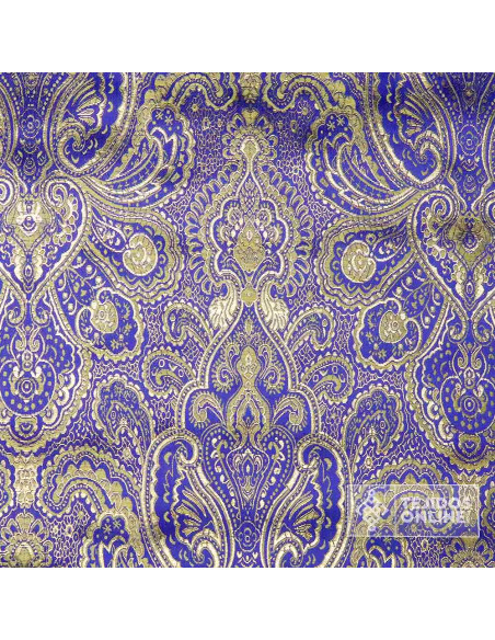 Jacquard Brocado Medallón Azul Dorado - Telas para Disfraz - Imagen 2