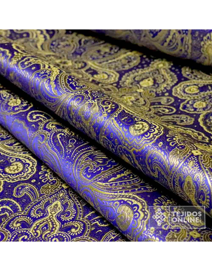 Jacquard Brocado Medallón Azul Dorado - Telas para Disfraz - Imagen 4