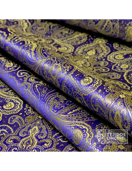 Jacquard Brocado Medallón Azul Dorado - Telas para Disfraz - Imagen 4