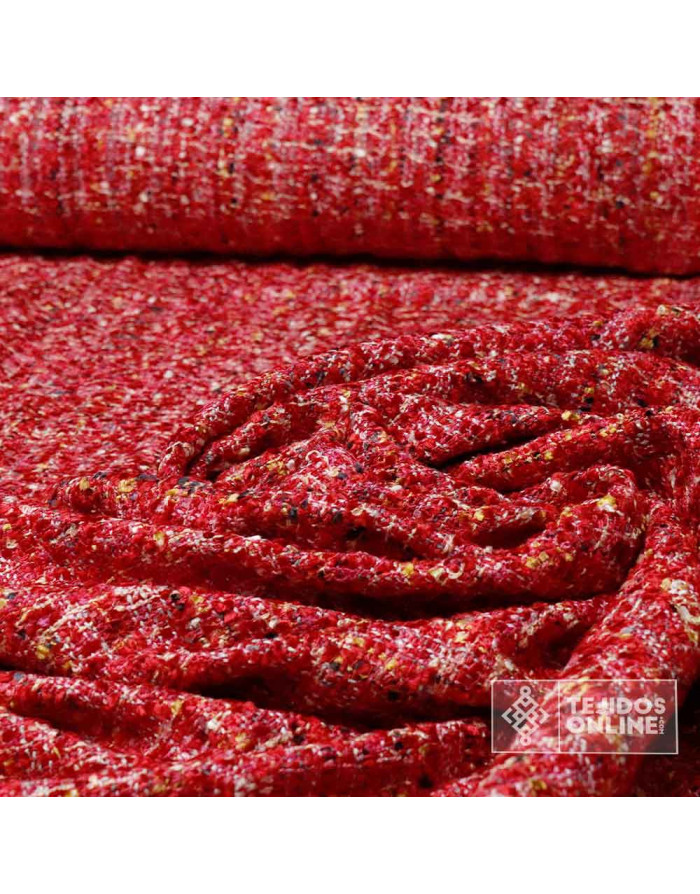 Tela Chanel Rojo Intenso Bouclé | Tela para Chaquetas y Faldas - Imagen 1