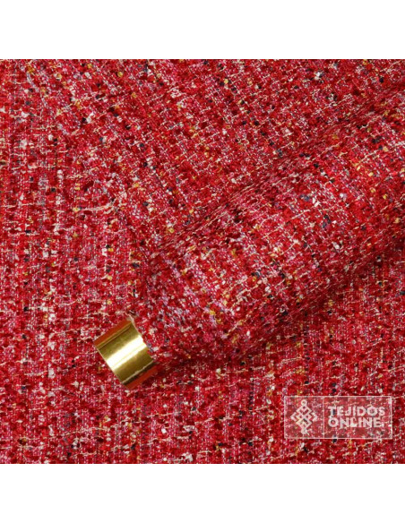 Tela Chanel Rojo Intenso Bouclé | Tela para Chaquetas y Faldas - Imagen 3