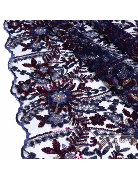 Tul con Pedrería Azul Marino y Buganvilia | Telas para Bodas - Imagen 4