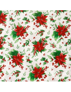Tela de Navidad Flor Pascua Fondo Blanco- Telas Navideñas 2