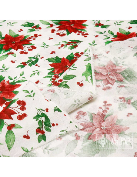 Tela de Navidad Flor Pascua Fondo Blanco- Telas Navideñas Tela de Navidad Flor Pascua Fondo Blanco- Telas Navideñas