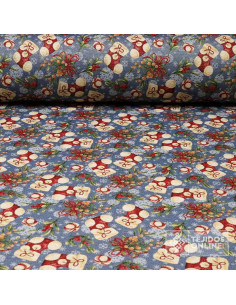 Tela Navidad Tapicería Azul con Botas - Teals Navideñas