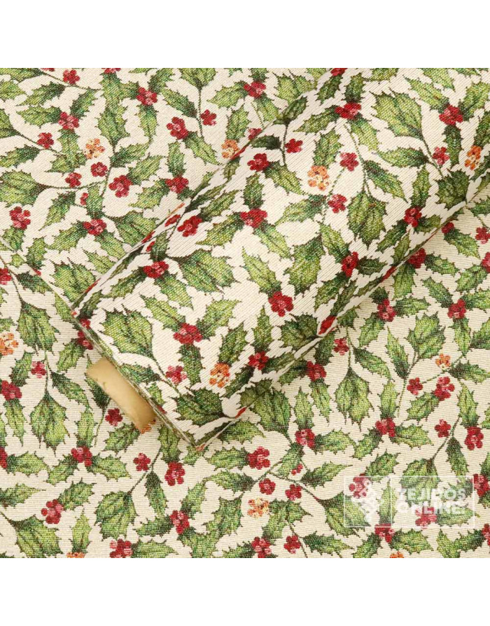 Tela Navidad Tapicería Hojas Almendro - Teals Navideñas
