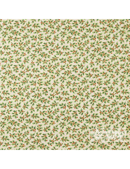 Tela Algodón Navidad con Hojas y Bayas Doradas - Telas Online Tela Algodón Navidad con Hojas y Bayas Doradas - Telas Online