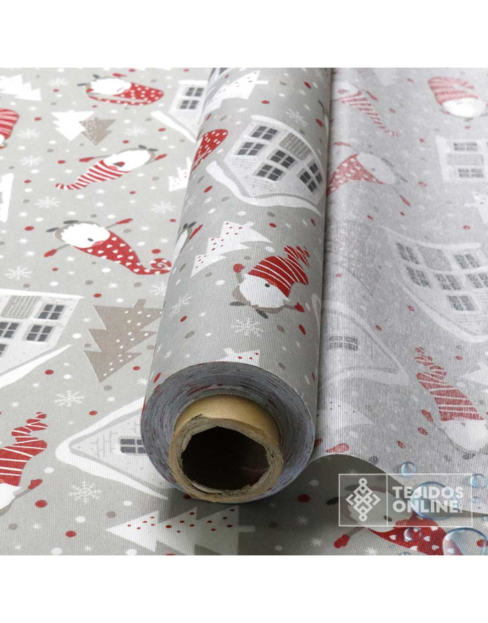 Mantel Navidad Gris Resinado Nomos | Hule Impermeable Navidad