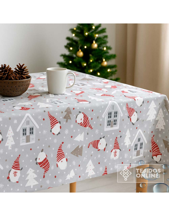 Mantel Navidad Gris Resinado Nomos | Hule Impermeable Navidad