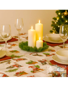 Tela Loneta Resinada Navidad Gnomos y Trineos | Hule Navidad 2