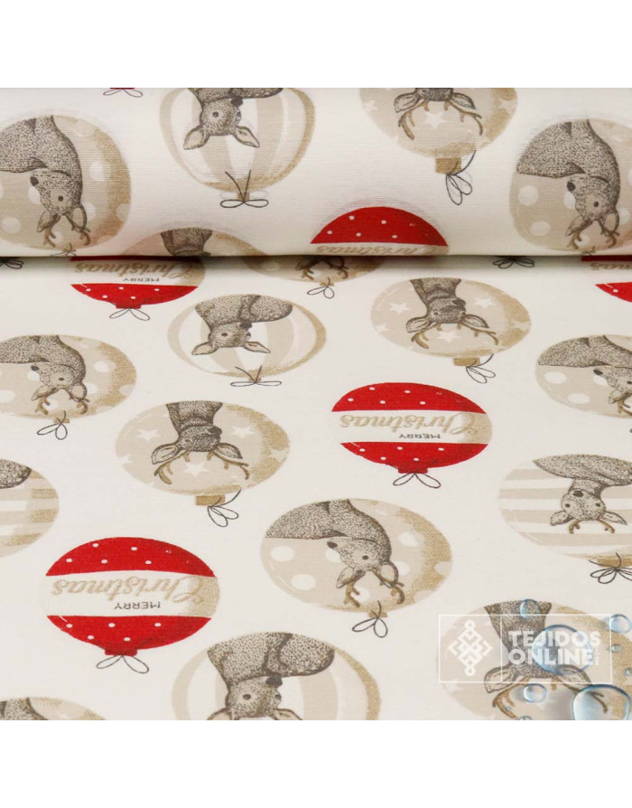 Mantel Navidad Beige con Ciervos y Bolas | Hule Navidad