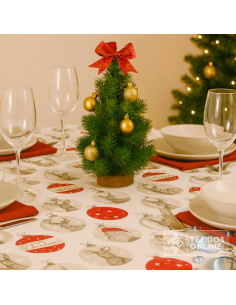 Mantel Navidad Beige con Ciervos y Bolas | Hule Navidad 2