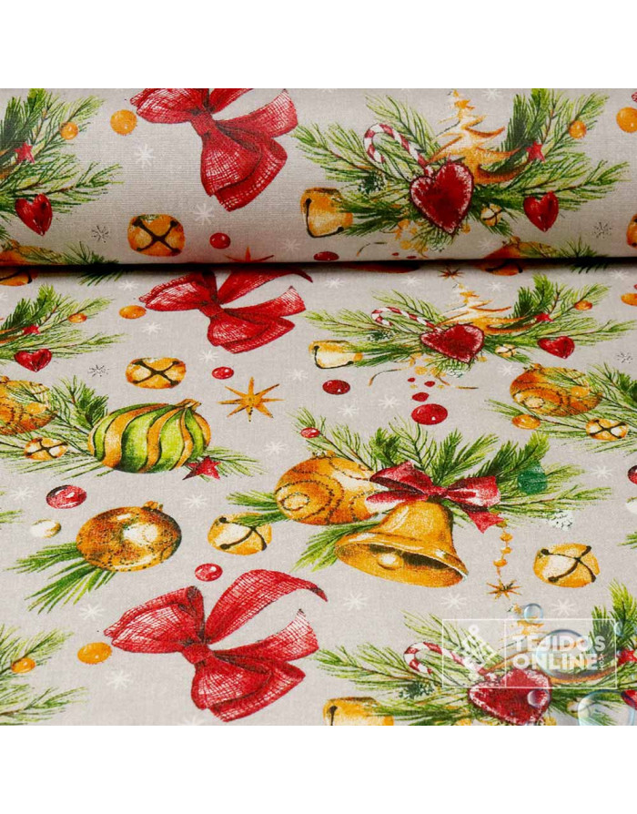 Mantel Navidad Moñas y Campanas  | Hule Navidad