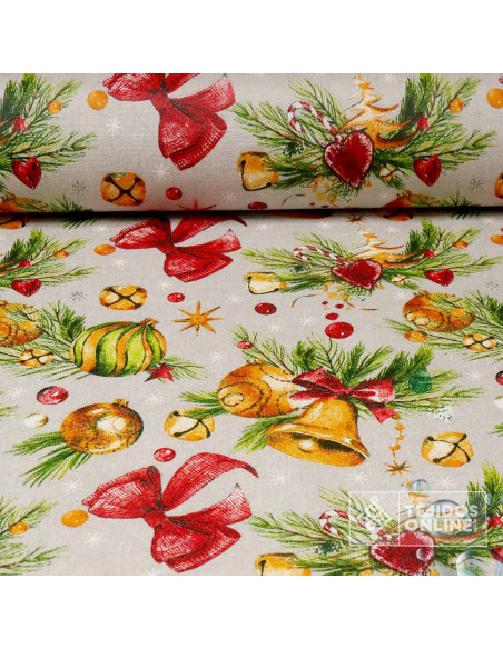 Mantel Navidad Moñas y Campanas  | Hule Navidad Mantel Navidad Moñas y Campanas  | Hule Navidad