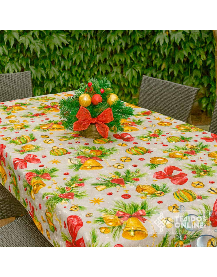 Mantel Navidad Moñas y Campanas  | Hule Navidad