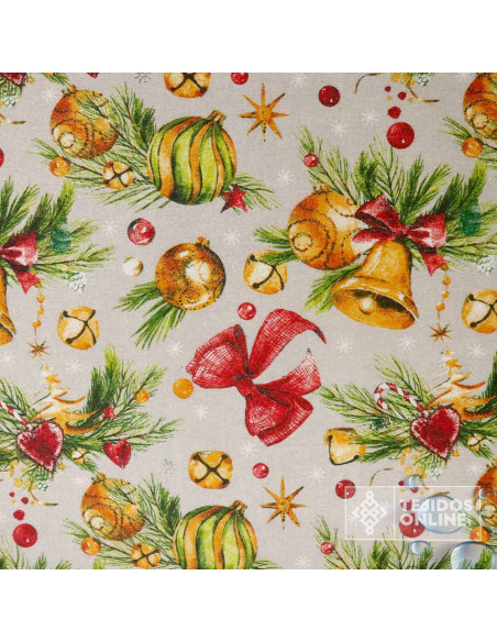 Mantel Navidad Moñas y Campanas  | Hule Navidad Mantel Navidad Moñas y Campanas  | Hule Navidad