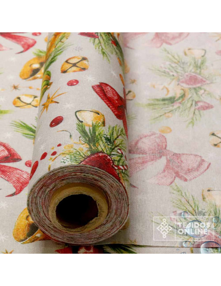 Mantel Navidad Moñas y Campanas  | Hule Navidad Mantel Navidad Moñas y Campanas  | Hule Navidad