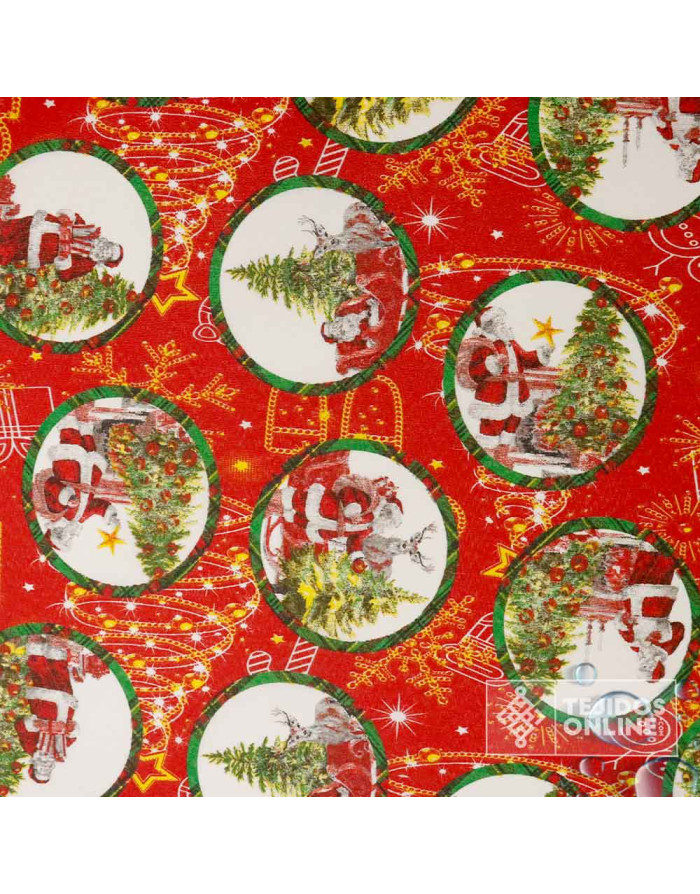 Mantel Navidad Roja con Papá Noel y Árboles | Hule Navidad