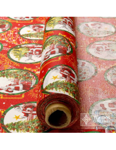 Mantel Navidad Roja con Papá Noel y Árboles | Hule Navidad 2