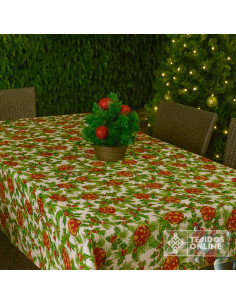 Mantel Navidad Fondo Beige con Bolas y Acebo | Hule Navidad 2