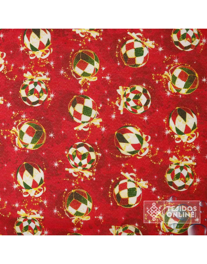 Tela Mantel Roja con Bolas Doradas Resinado | Hule Navidad