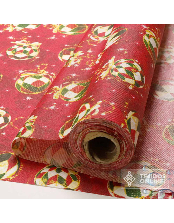 Tela Mantel Roja con Bolas Doradas Resinado | Hule Navidad