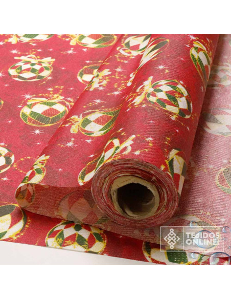 Tela Mantel Roja con Bolas Doradas Resinado | Hule Navidad Tela Mantel Roja con Bolas Doradas Resinado | Hule Navidad