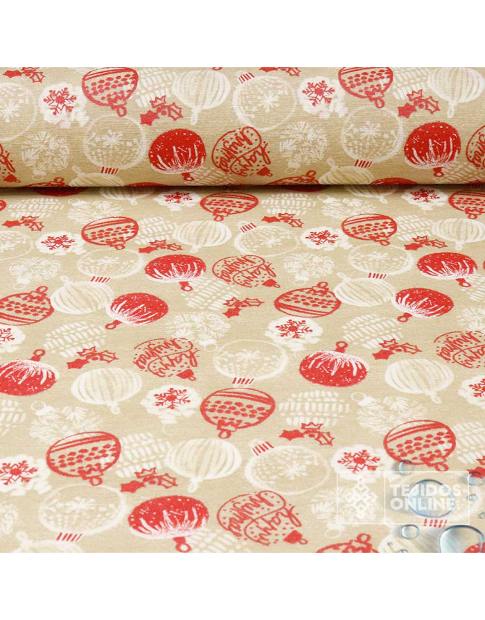 Tela para Mantel de Navidad Resinada Bolas | Hule Navidad