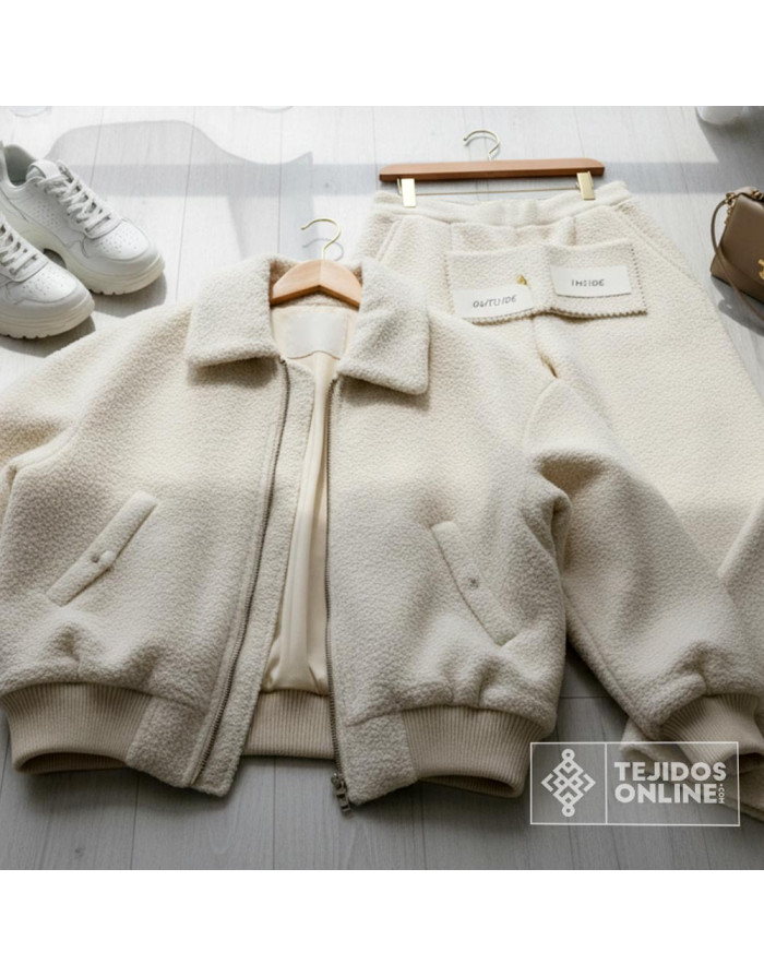 Baguilla Lisa Crema - Tela Baguilla para Chaquetas y Abrigos - Imagen 3