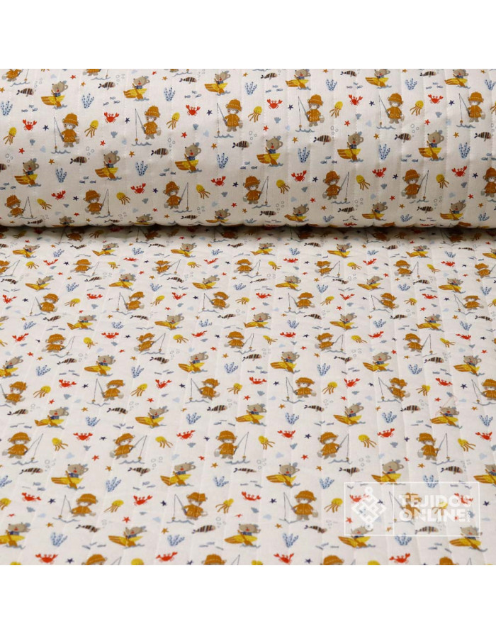 Tela Acolchada Infantil Blanca con Estampado Marino | Telas Online - Imagen 1