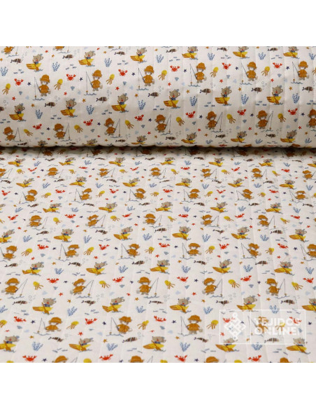 Tela Acolchada Infantil Blanca con Estampado Marino | Telas Online - Imagen 1