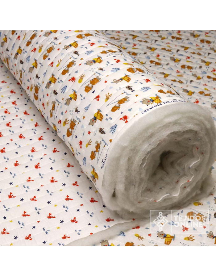 Tela Acolchada Infantil Blanca con Estampado Marino | Telas Online - Imagen 2