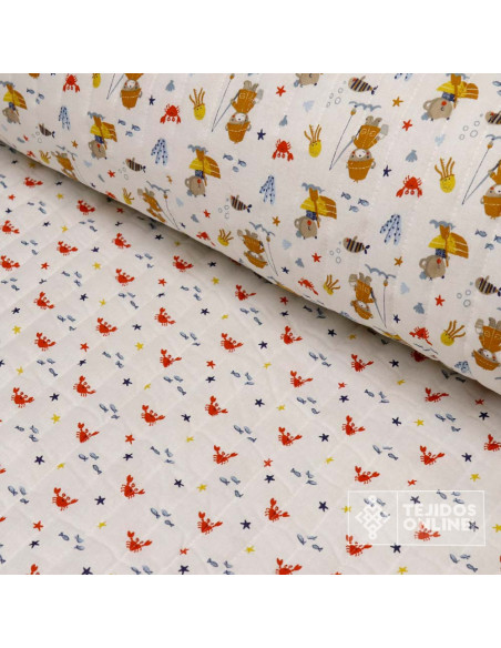 Tela Acolchada Infantil Blanca con Estampado Marino | Telas Online - Imagen 3