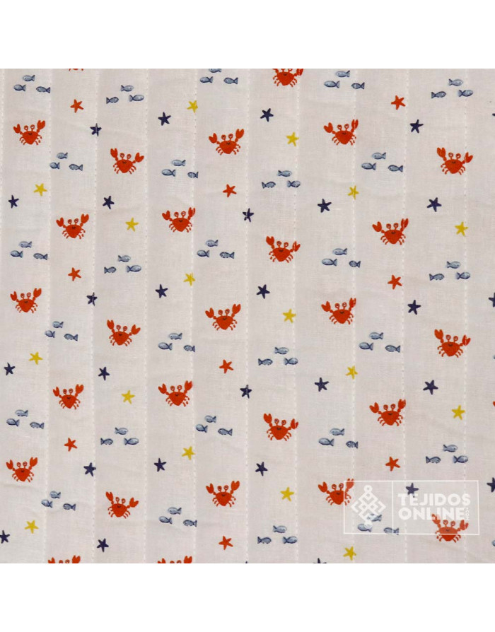 Tela Acolchada Infantil Blanca con Estampado Marino | Telas Online - Imagen 4