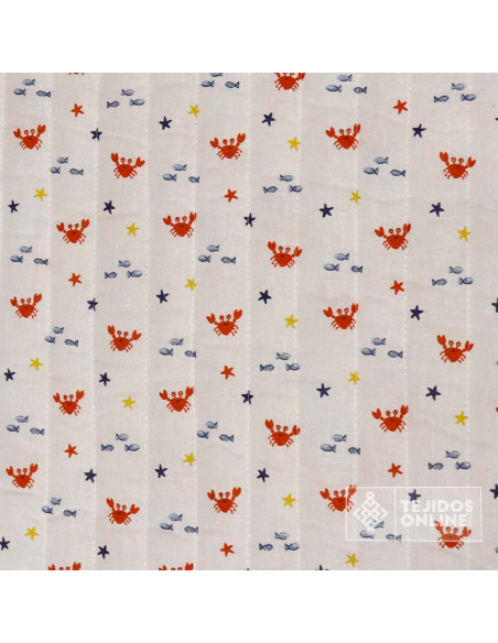 Tela Acolchada Infantil Blanca con Estampado Marino | Telas Online - Imagen 4