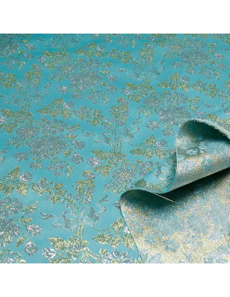 Brocado Turquesa Flor Elegance - Retal: Tela para Decoración - Imagen 2