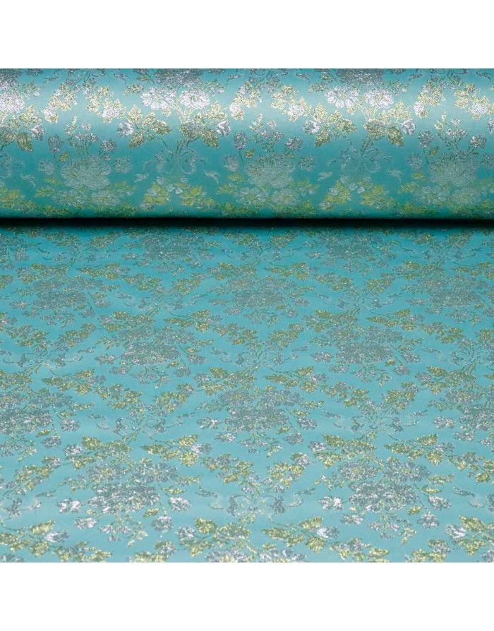 Brocado Turquesa Flor Elegance - Retal: Tela para Decoración - Imagen 1