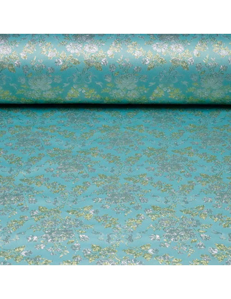 Brocado Turquesa Flor Elegance - Retal: Tela para Decoración - Imagen 1