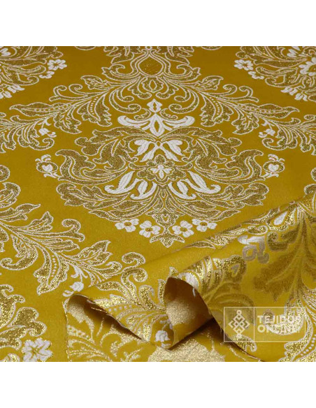 Brocado Dorado Hilo Blanco Cofrade - Retal - Telas Para Cofradías - Imagen 2