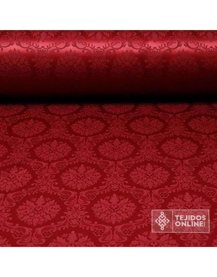 Damasco Burdeos Medallón Compostela - Retal | Ancho 2,80 m para Cofradías - Imagen 1