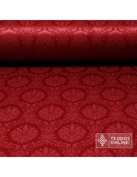 Damasco Burdeos Medallón Compostela - Retal | Ancho 2,80 m para Cofradías - Imagen 1